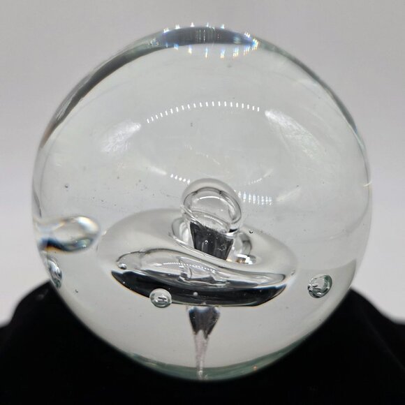 Hand Blown Clear Glass Paperweight With Abstract Design Controlled Bubbles 3" - Picture 1 of 12